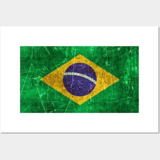 Vintage Aged and Scratched Brazilian Flag Posters and Art